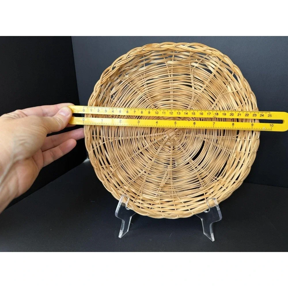 Set of 6 Wicker Rattan Paper Plate Holders Natural Woven Picnic BBQ Cottage